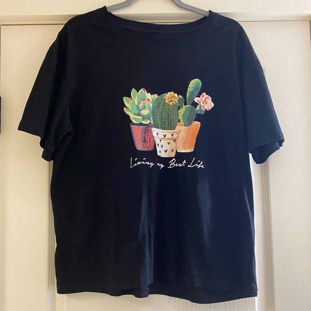 Black T-shirt with Cactuses
